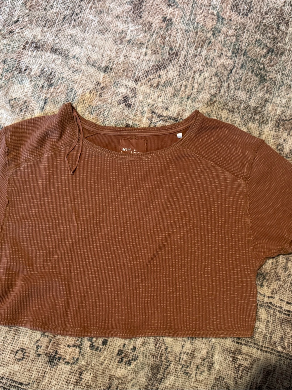 Aerie Women's Rust Ribbed Short Sleeve crop Top
